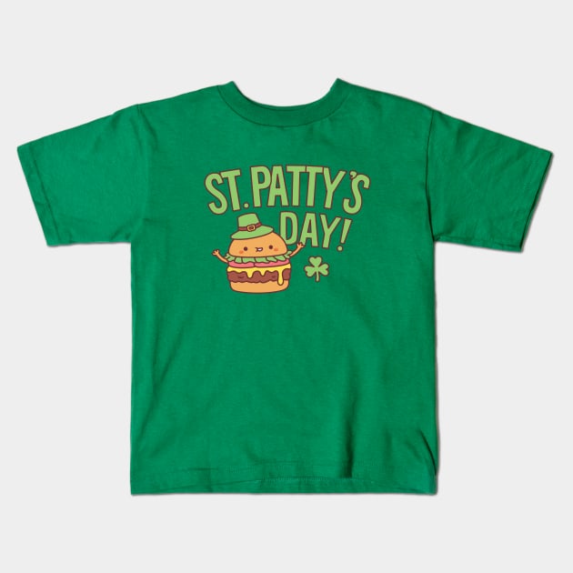 Funny St Patty's Day Burger Patty Leprechaun Hat Kids T-Shirt by rustydoodle